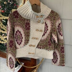 Anthropologie Sleeping on Snow Quintessential Crop Funnel Sweater Wooden Buttons